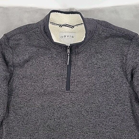 Orvis Mens Sherpa Lined Jacket Size XXL Soft Stretchy Knit Quarter Zip Pockets - Picture 2 of 14